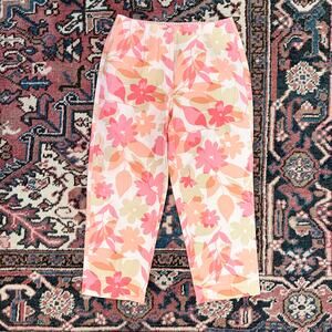 Liz Claiborne LizSport 6 Pink Floral 100% Cotton Cropped Summer Pants